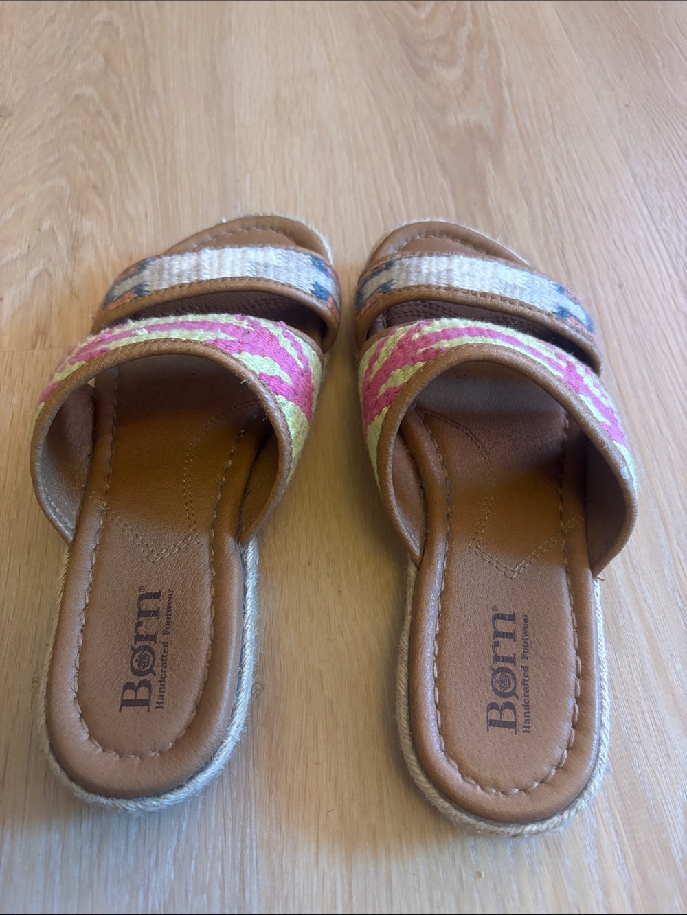 Born Two-Band Slide Sandals in Green and Pink - Picture 6 of 9